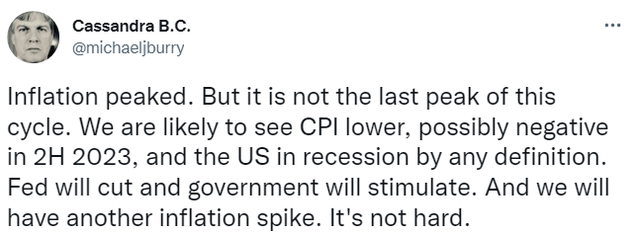 “大空头”Michael Burry：美国衰退已经成定局 通胀或迎来新高峰